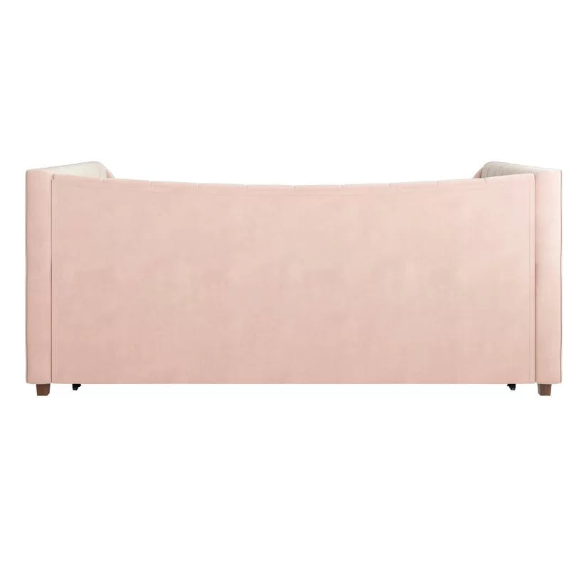 Valentina Elegant Twin Pink Velvet Upholstered Daybed with Trundle