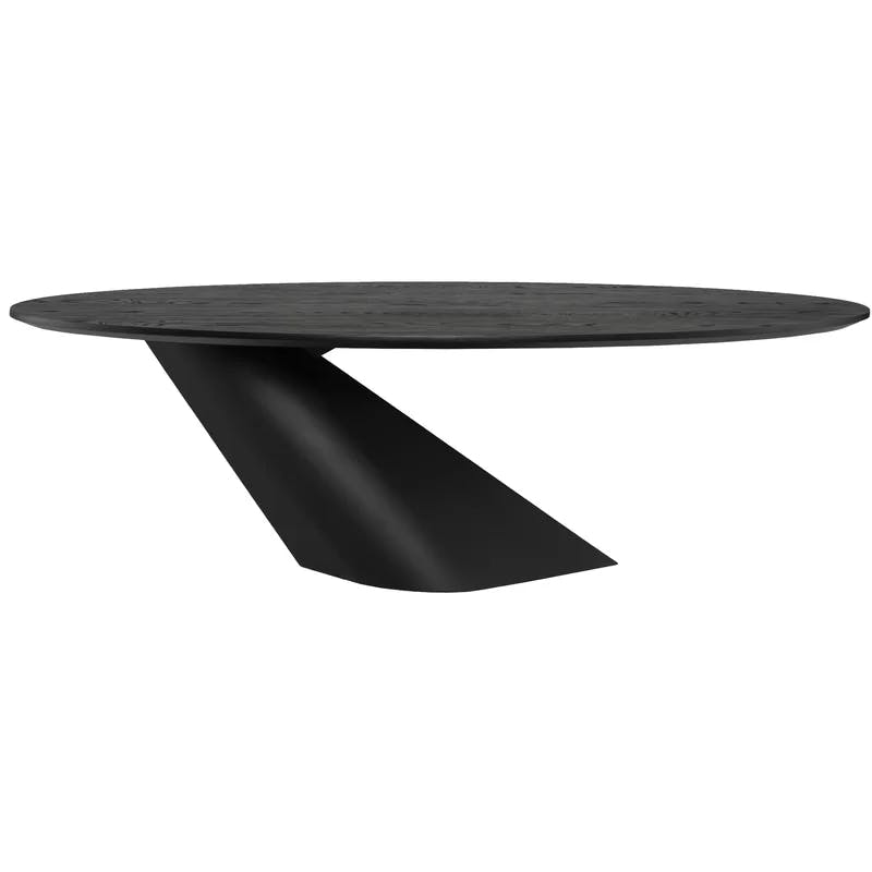 Elegante Onyx Black 47" Oval Solid Wood Dining Table with Metal Base