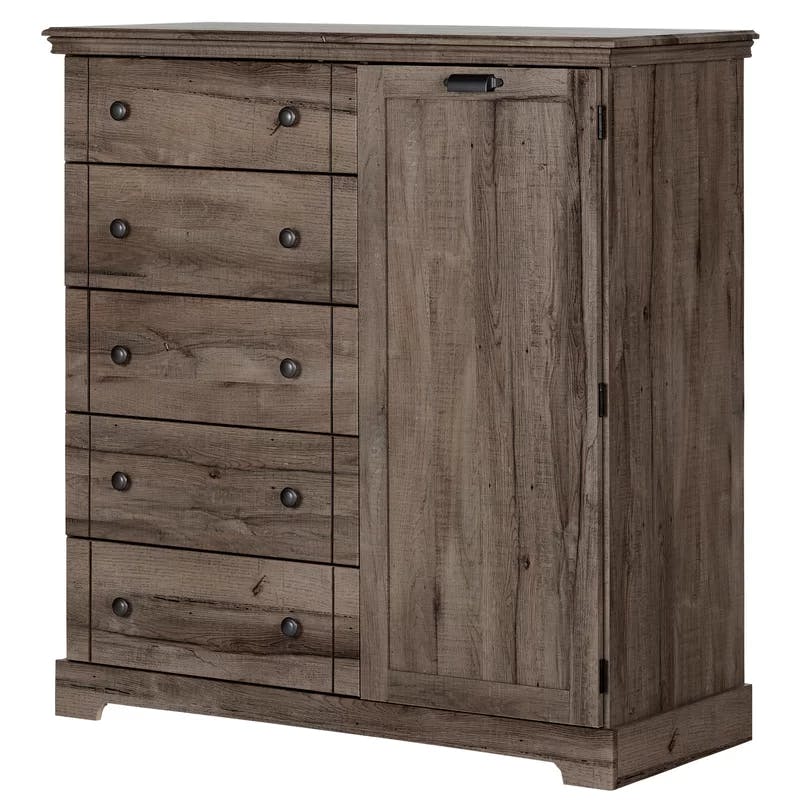 Cottage Charm Fall Oak 5-Drawer Combo Dresser with Cabinet
