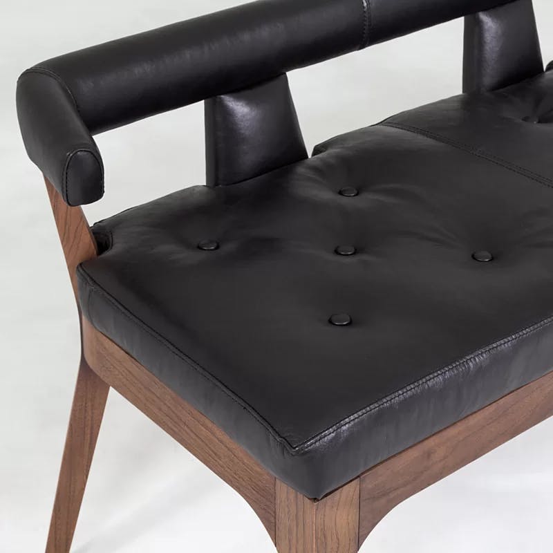 Sleek Moderno Black Marble Leather Bench with Natural Walnut Frame