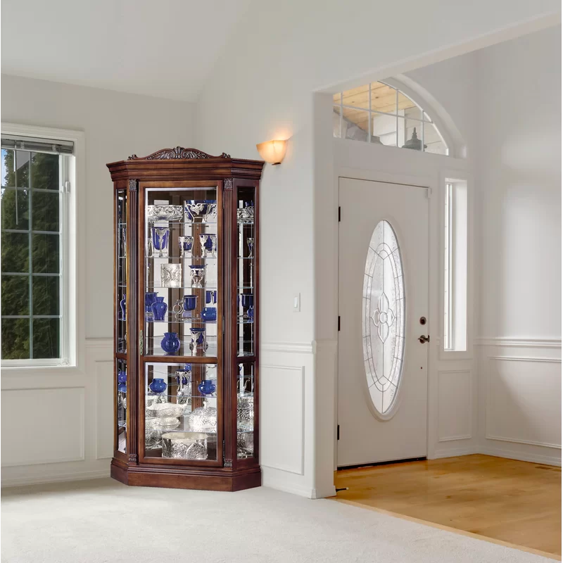 Traditional Embassy Cherry Corner Lighted Curio Cabinet