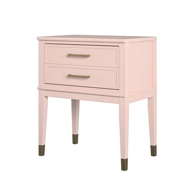 Westerleigh Modern Farmhouse Pink Wood Nightstand with Gold Accents