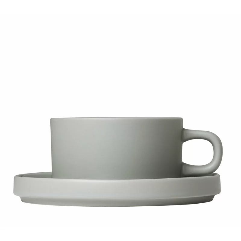 Mirage Grey Ceramic Tea Cups with Saucers, Set of 2