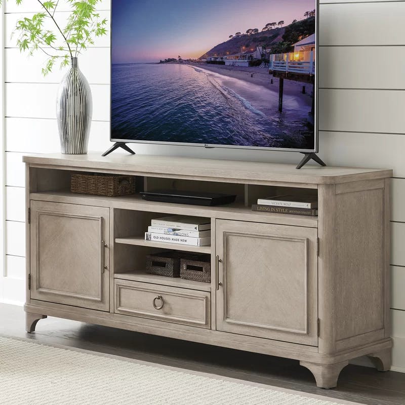 Malibu Transitional 72'' Beige Media Console with Cabinet