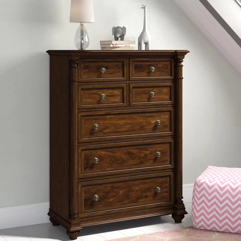 Leesburg Elegant Mahogany 5-Drawer Chest with Antique Brass Knobs