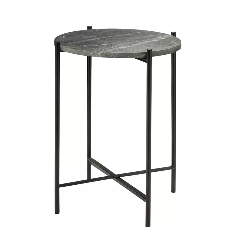 18" Round Sleek Marble & Iron Side Table