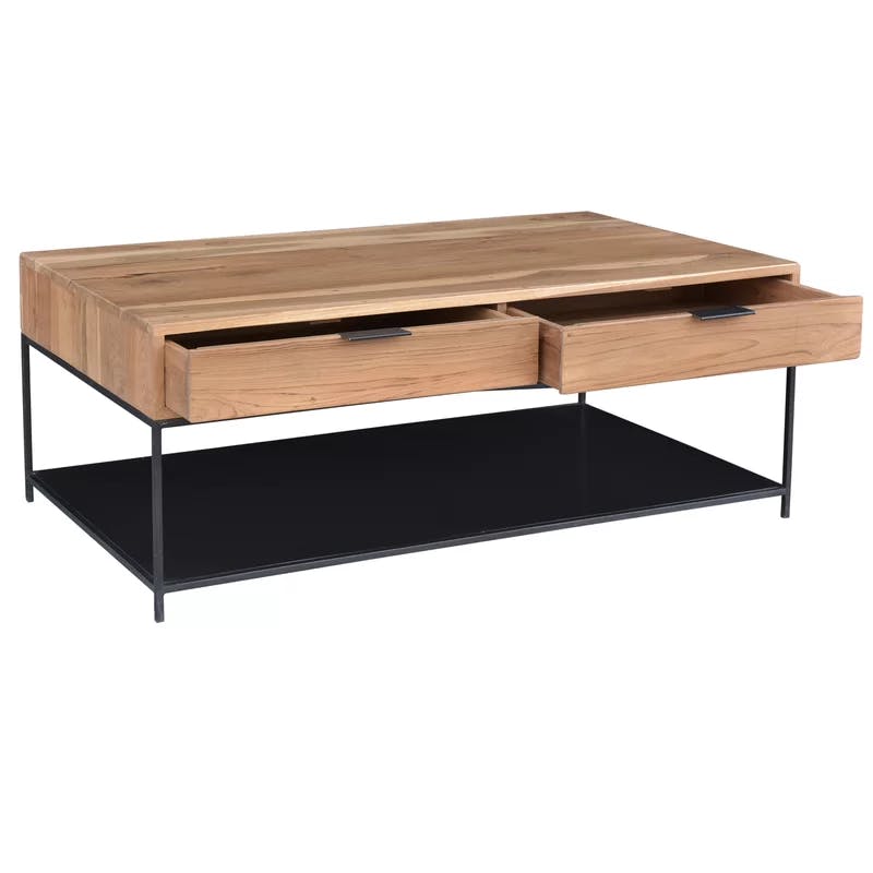 Contemporary Joliet 46'' Black/Brown Teak & Iron Coffee Table with Storage