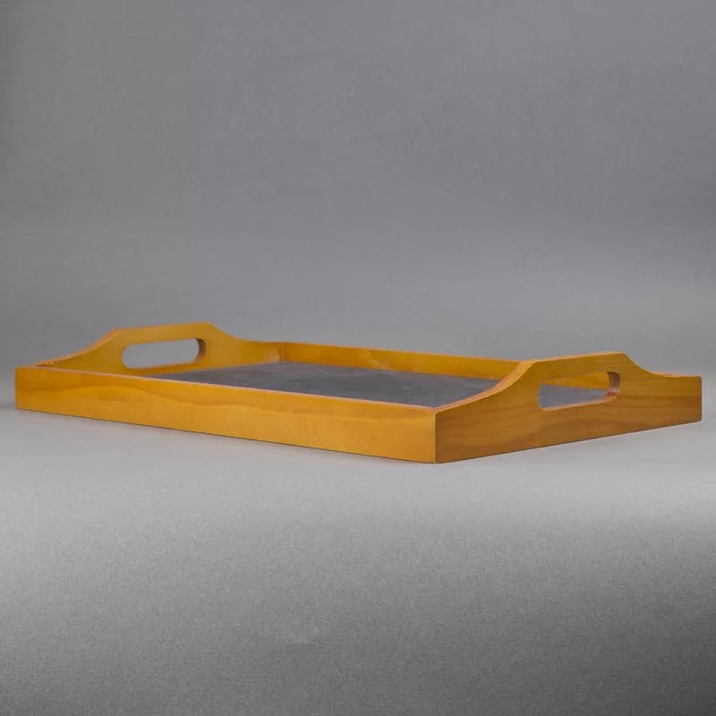 Vintage Pine Wood Serving Tray with Hand-Cut Slate Insert