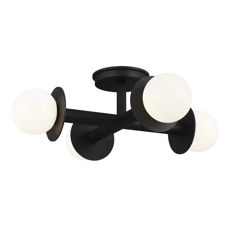 Midnight Black Globe 4-Light LED Semi-Flush Mount with Milk White Glass