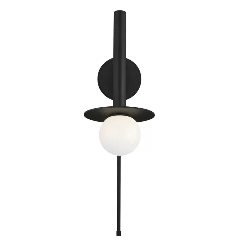 Midnight Black Swing Arm Wall Sconce with Milk White Globe