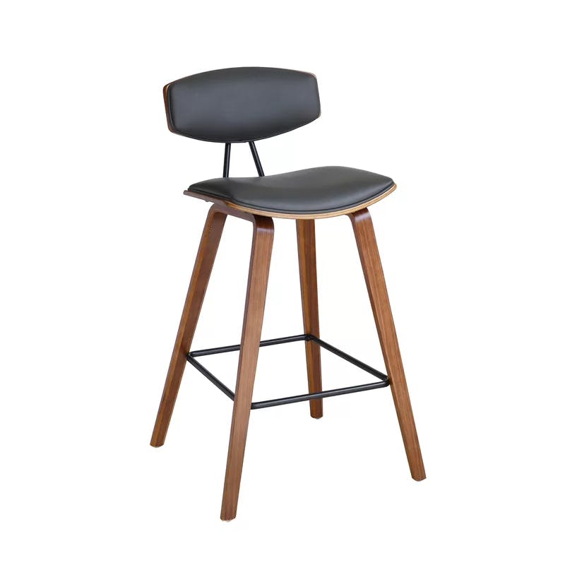 Fox Mid-Century Modern Gray Faux Leather & Brushed Black Wood Barstool