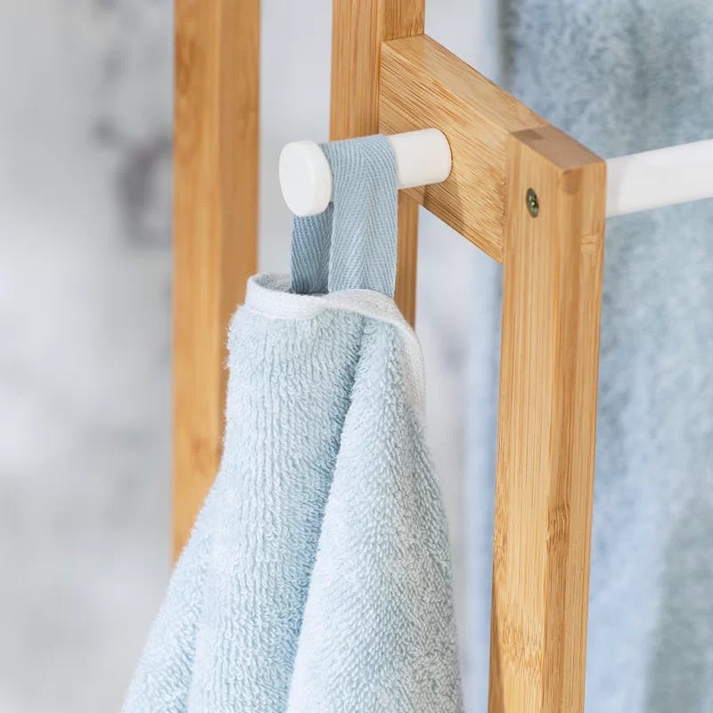 Compact 3-Tier White & Bamboo Bathroom Towel Rack