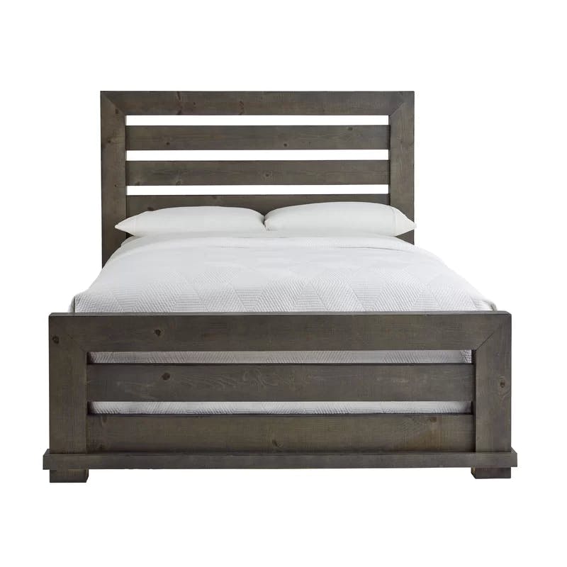 Transitional Gray Pine King Panel Bed with Upholstered Headboard