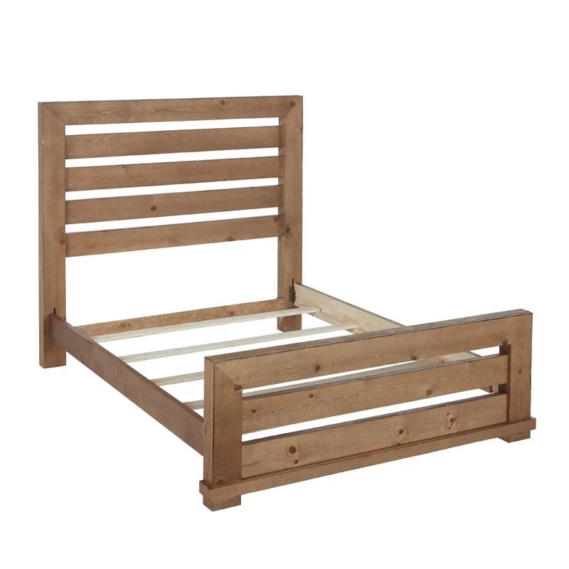 Rustic Pine King-Sized Panel Bed with Upholstered Headboard