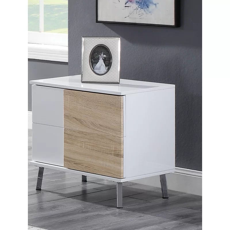 Elegance White High Gloss 22" Square End Table with Storage