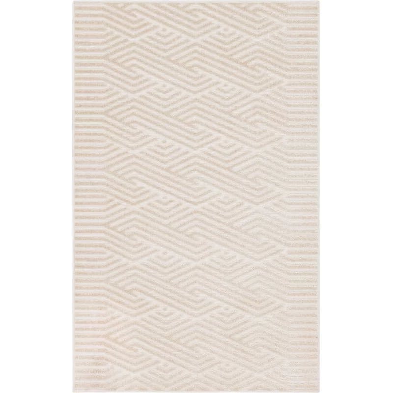 Beige Geometric Flat-Woven Outdoor Rug, 5' x 8', Reversible and Washable