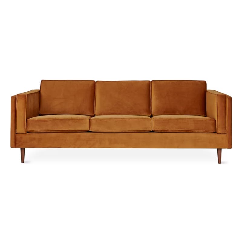 Adelaide Rust Velvet Tufted Sofa with Walnut Base