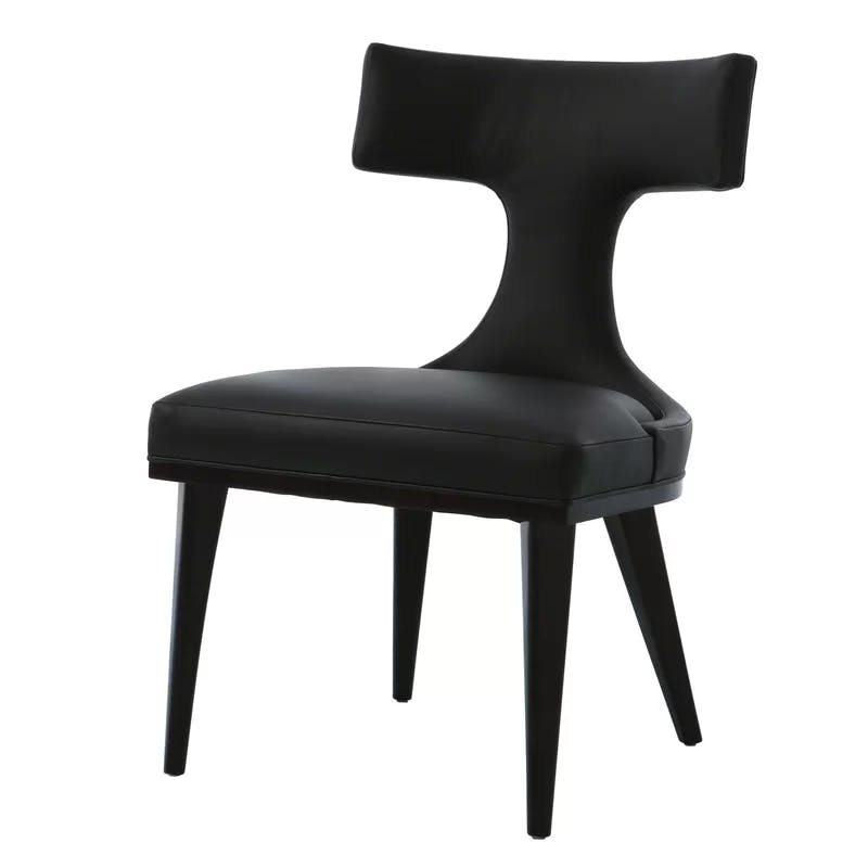 Satin Black Rubberwood Anvil Back Dining Chair in Black Leather