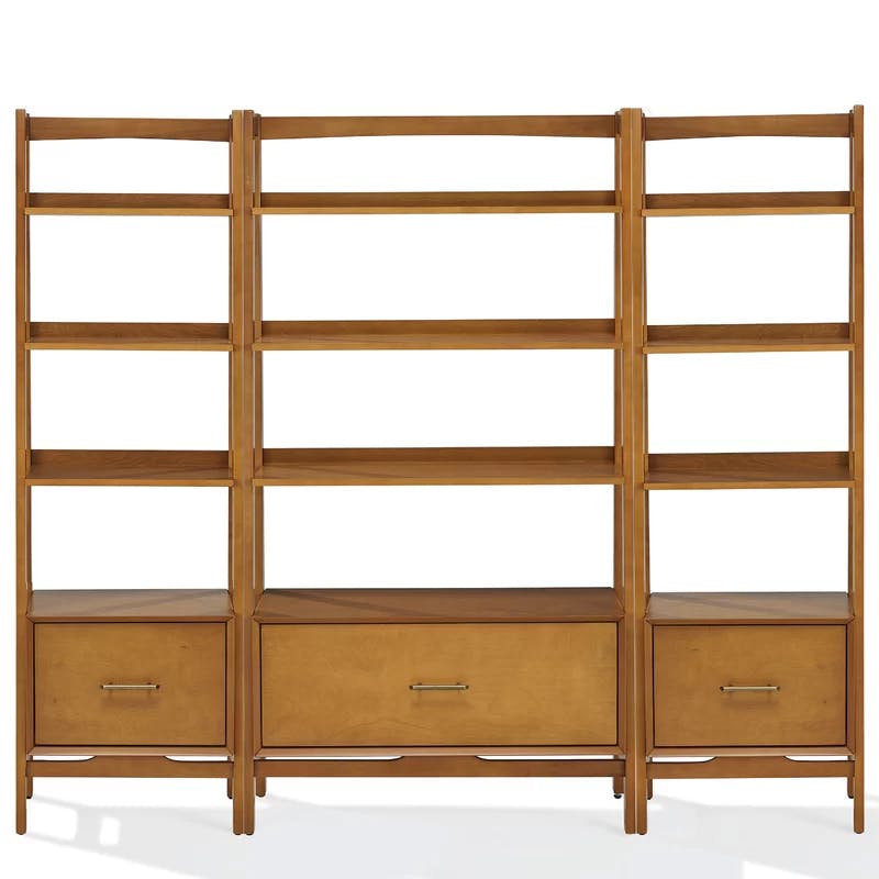 Landon Mid-Century Acorn Wood 3pc Etagere Bookcase Set