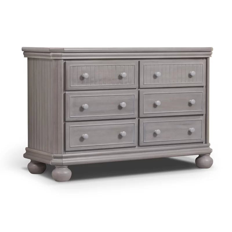 Cottage-Inspired Weathered Gray Double Nursery Dresser with 6 Soft Close Drawers