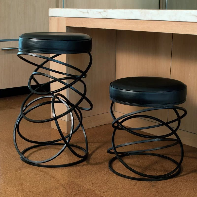 Ring Stool in Brown/Black Powder Coat with Black Cowhide Leather