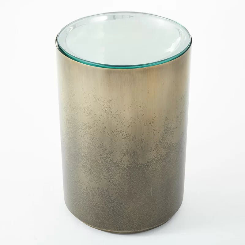 Copper Bronze Satin Lacquer Round Metal & Glass Side Table