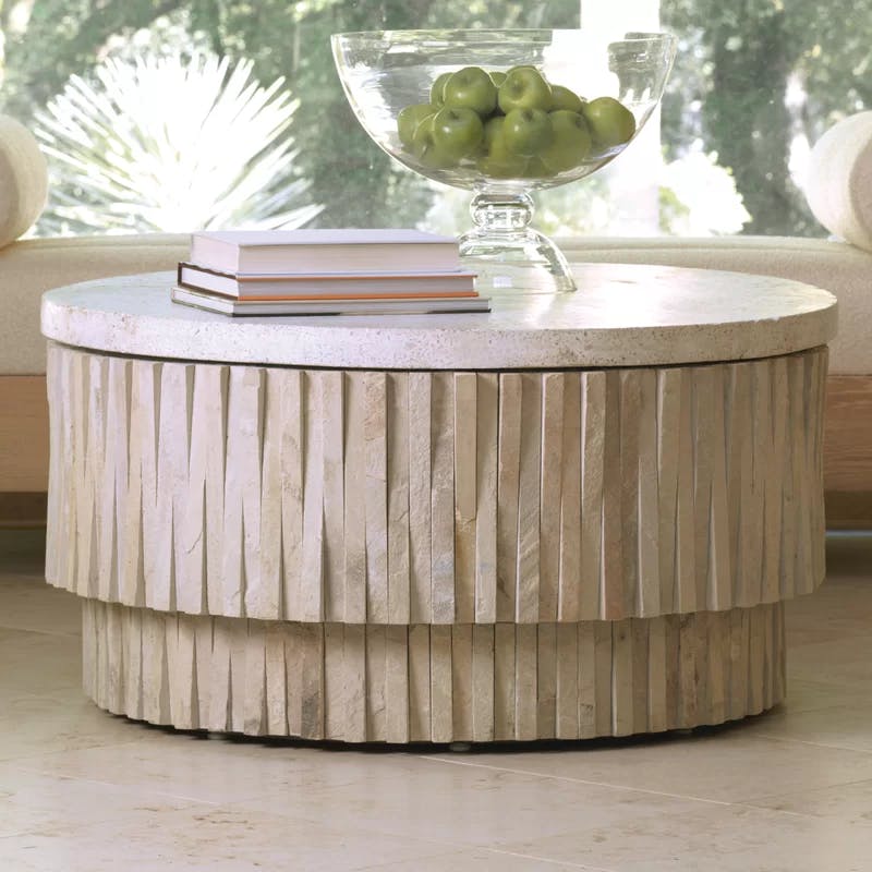 Desert Stone Round Outdoor Coffee Table with Removable Top