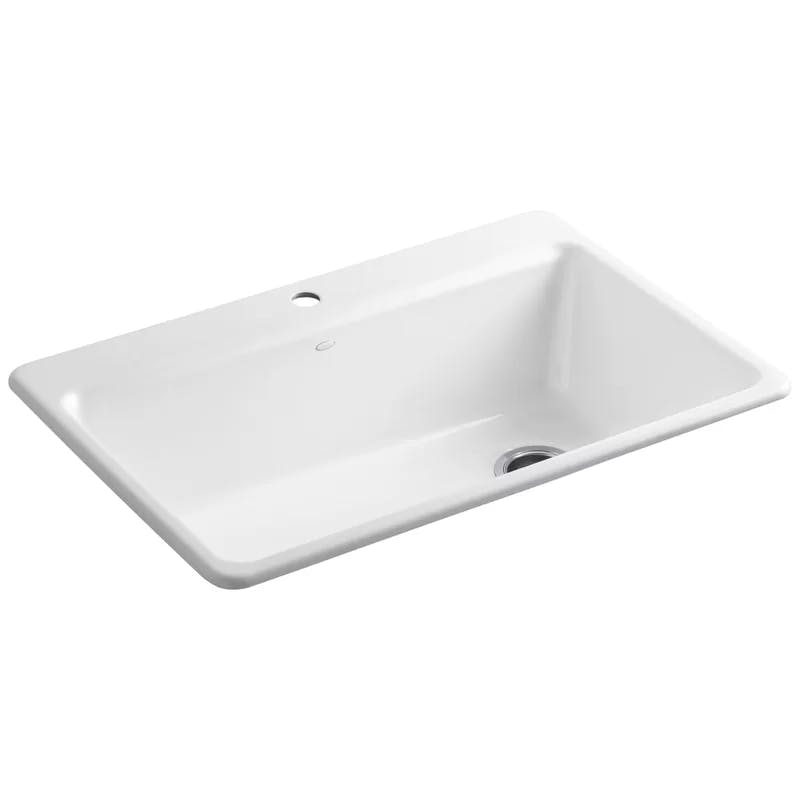 Elegant Riverby 33" White Cast Iron Single-Bowl Kitchen Sink with Accessories