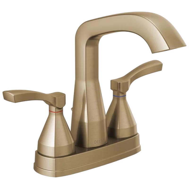 Modern Centerset 7 3/8" High Stainless Steel Bathroom Faucet in Champagne Bronze