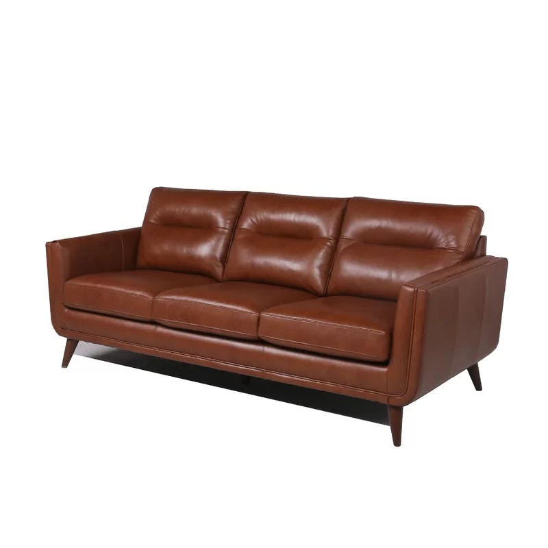 Cobblestone Brown Tufted Leather Sofa with Removable Cushions