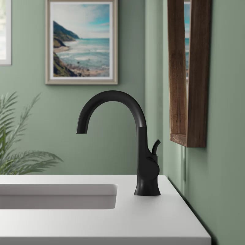 Doux 8" Single Hole Black Chrome Bathroom Faucet with Drain Assembly