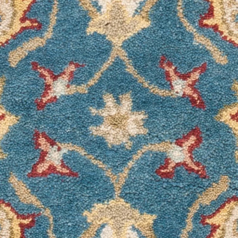 Antiquity Inspired Blue and Beige Handmade Wool Area Rug - 7'6" x 9'6"