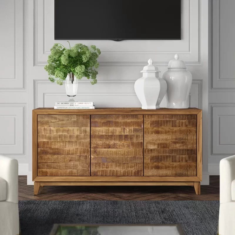 Transitional 64" Brown Entertainment Console with Cabinet