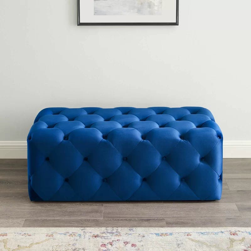Navy 48-inch Luxe Velvet Tufted Entryway Bench with Dense Foam Padding