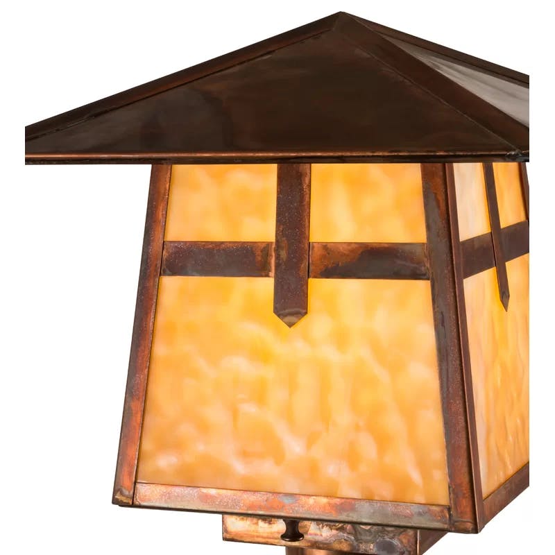 Vintage Copper & Beige Glass 12.5" Outdoor Lantern Post Light