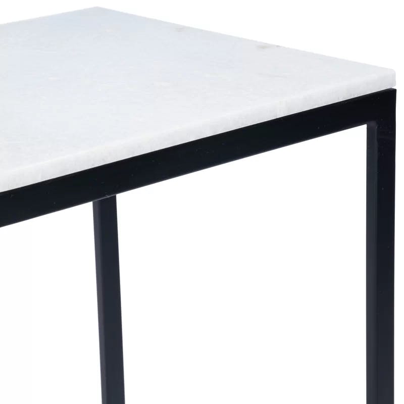 Cleo Modern C-Shape Black Iron & White Marble End Table