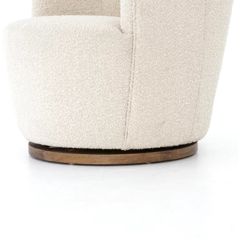 Knoll Natural Barrel Leather Swivel Chair with Wooden Base