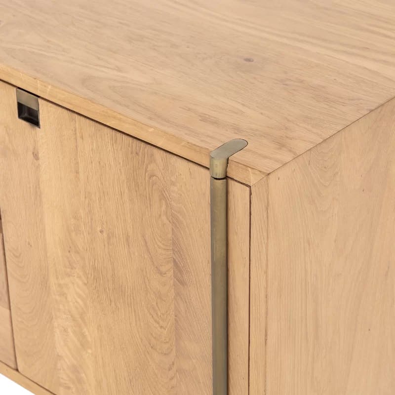 Contemporary Brown Oak 68'' Media Console with Brass Accents