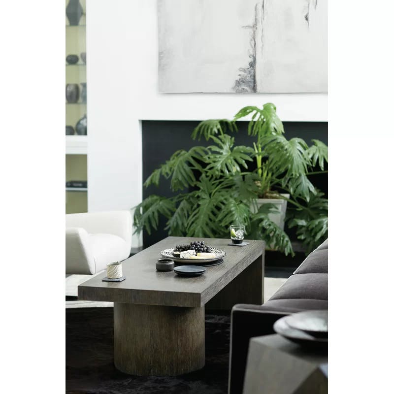 Linea Transitional Rectangular Oak Cocktail Table with Storage in Cerused Charcoal