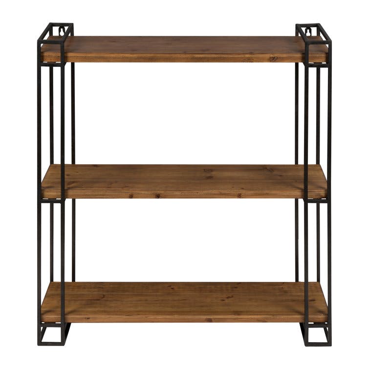Burchill 30"x26" Pine and Metal Floating Wall Shelves
