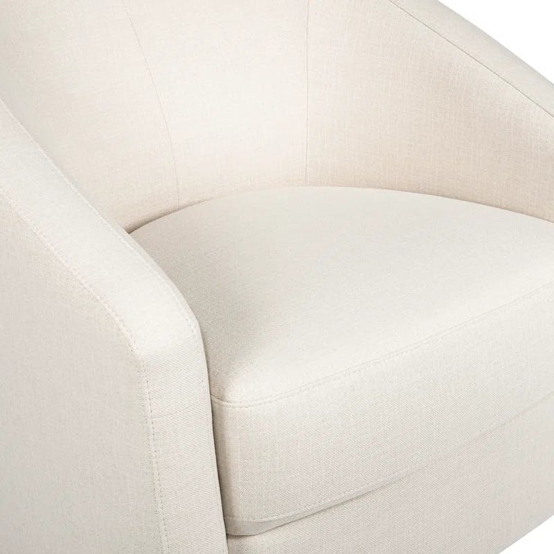 Ivory Boucle Velvet Swivel Glider with Wood Accents, Handcrafted