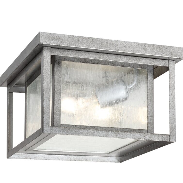 Vermont Seeded Square Weathered Pewter Outdoor Flush Mount