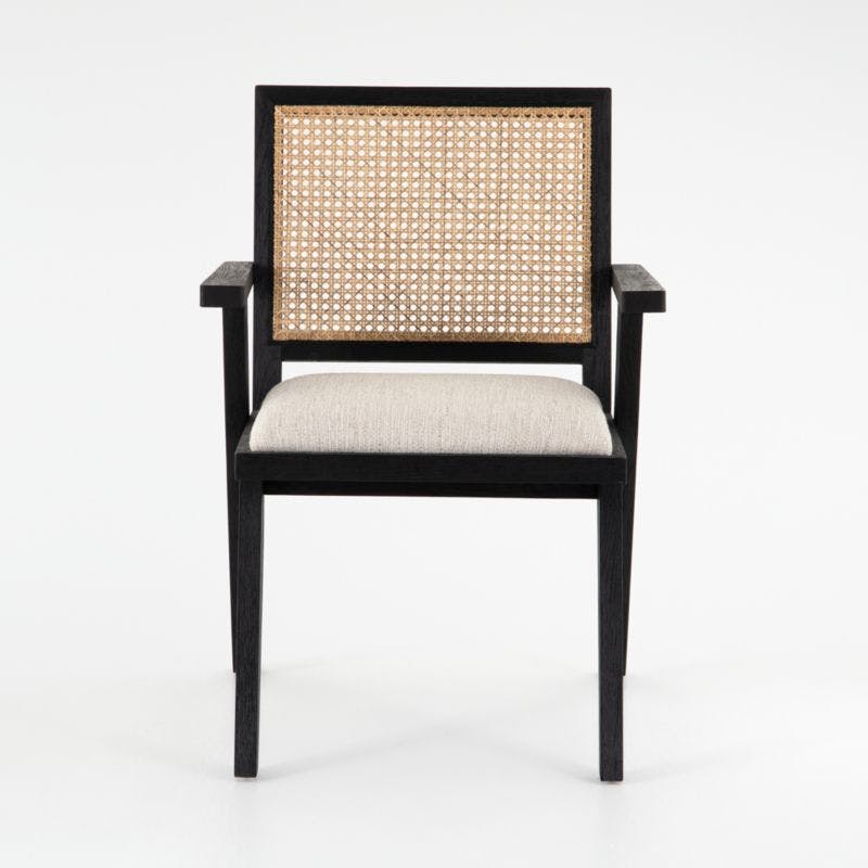 Zara Coastal Cream Black Oak Cane Wood Dining Arm Chair