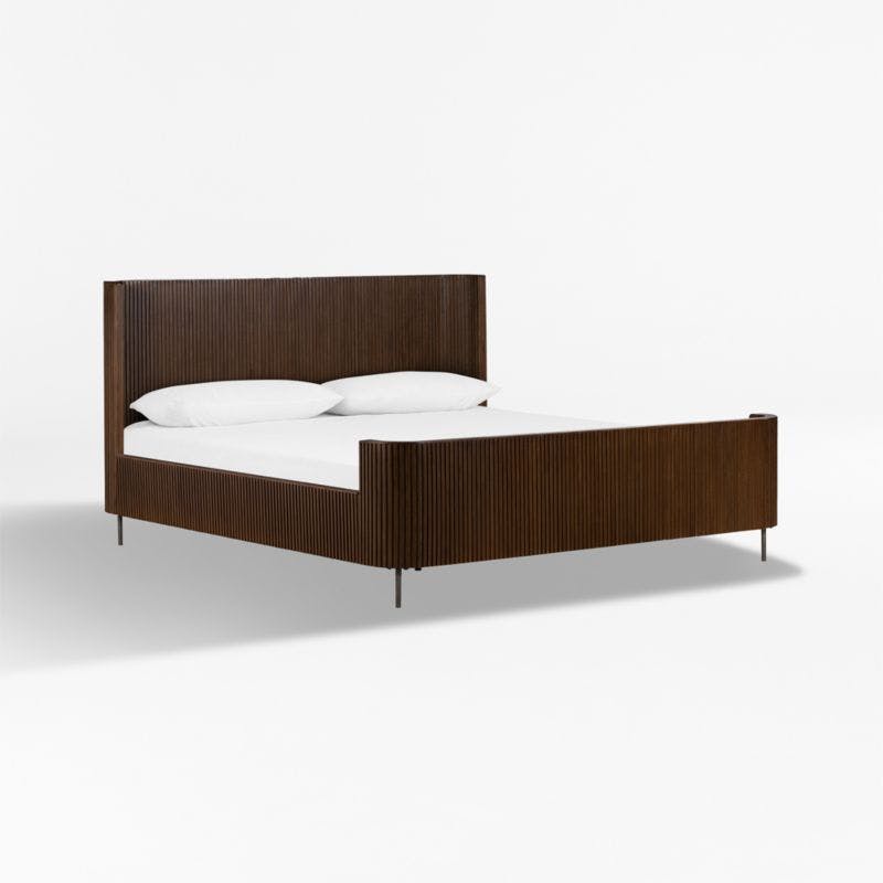 Contemporary Terra Brown Oak King Panel Bed with Slats