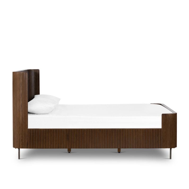 Contemporary Terra Brown Oak King Panel Bed with Slats