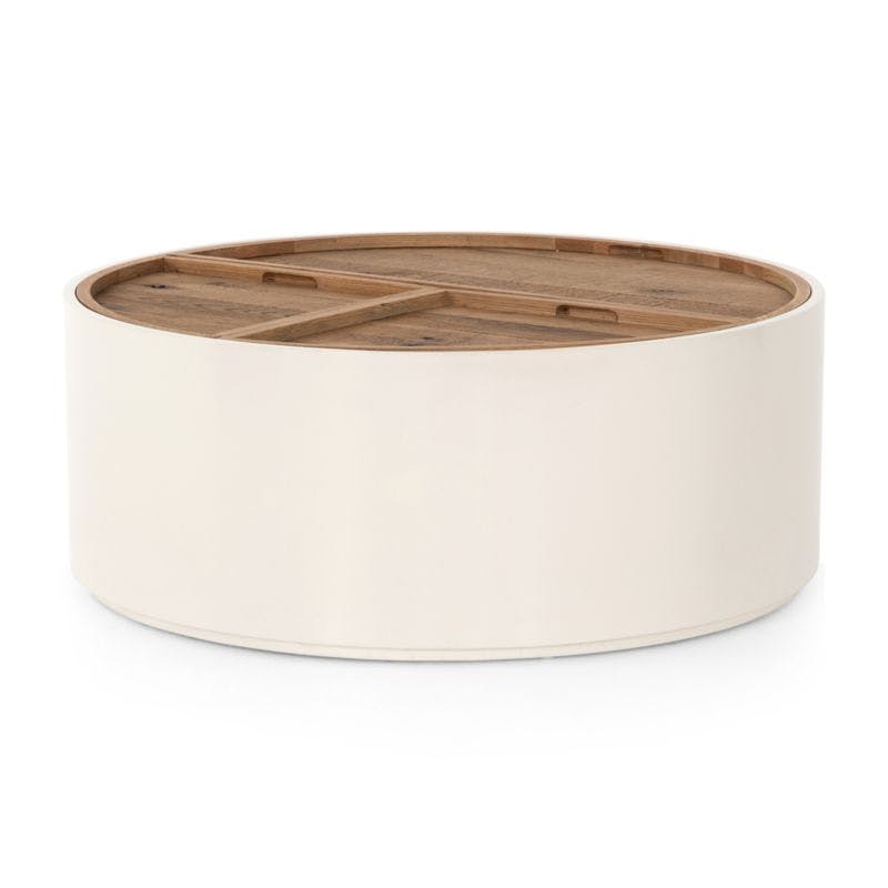 Cecile Round Oak and Cream Storage Drum Coffee Table