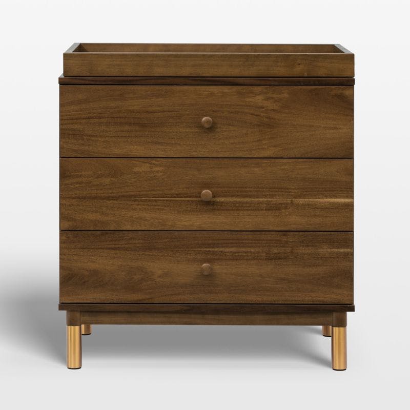 Gelato Natural Walnut 3-Drawer Changer Dresser with Gold Feet
