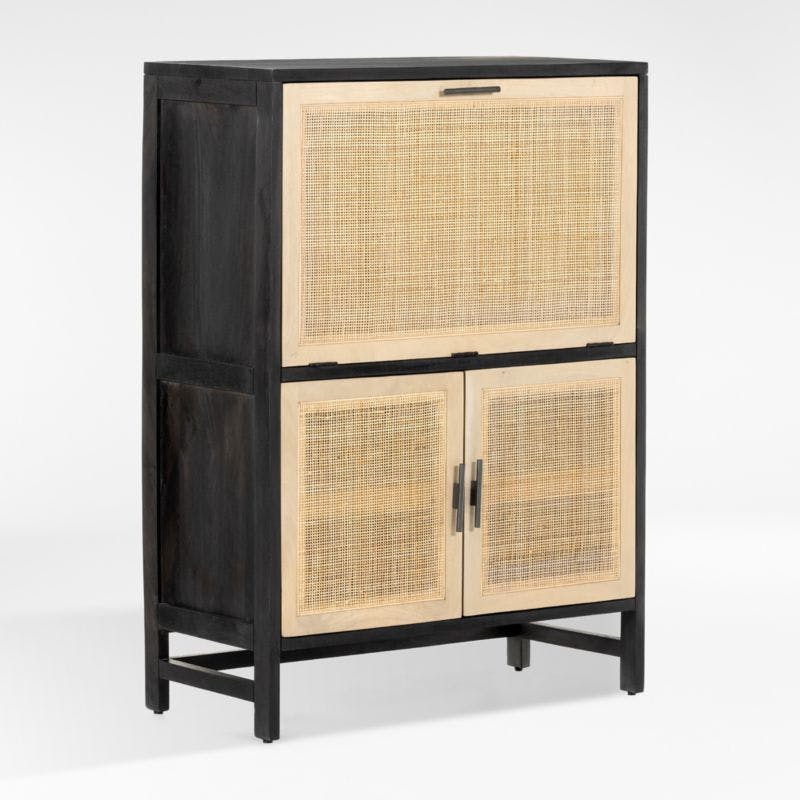 Libby Black Mango Wood Bar Cabinet with Storage