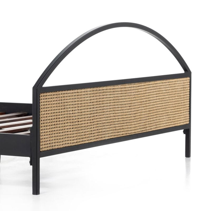 Contemporary Black King Panel Bed with Natural Cane Accents