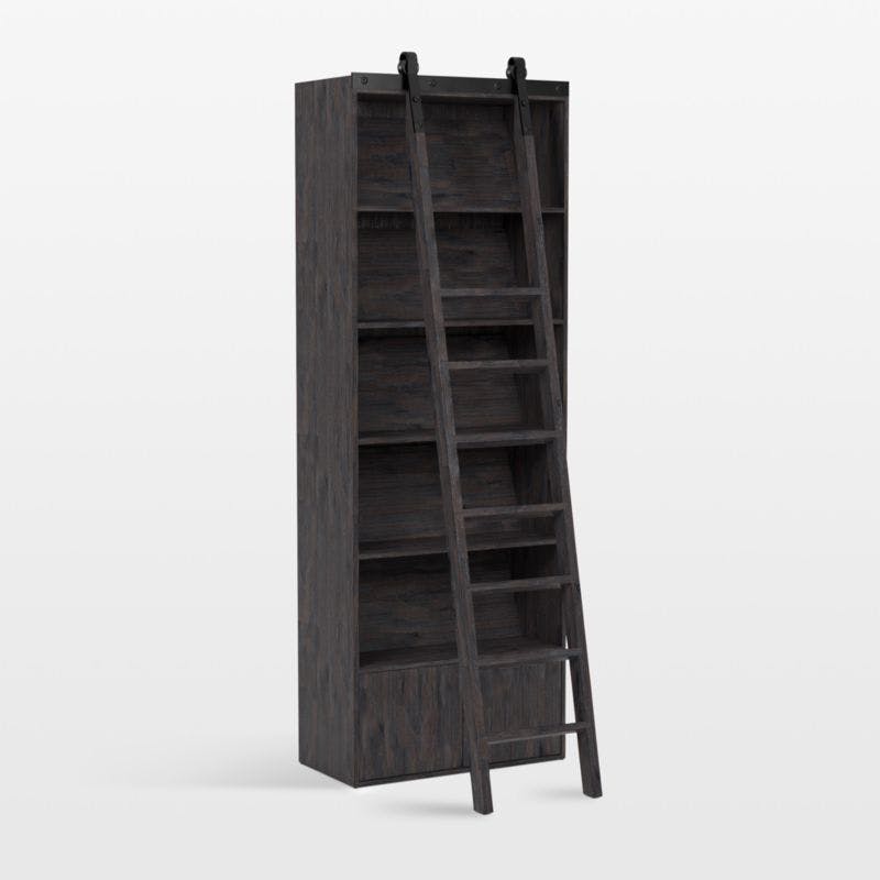Natasha Dark Chocolate Pine Wood Bookcase with Ladder Set
